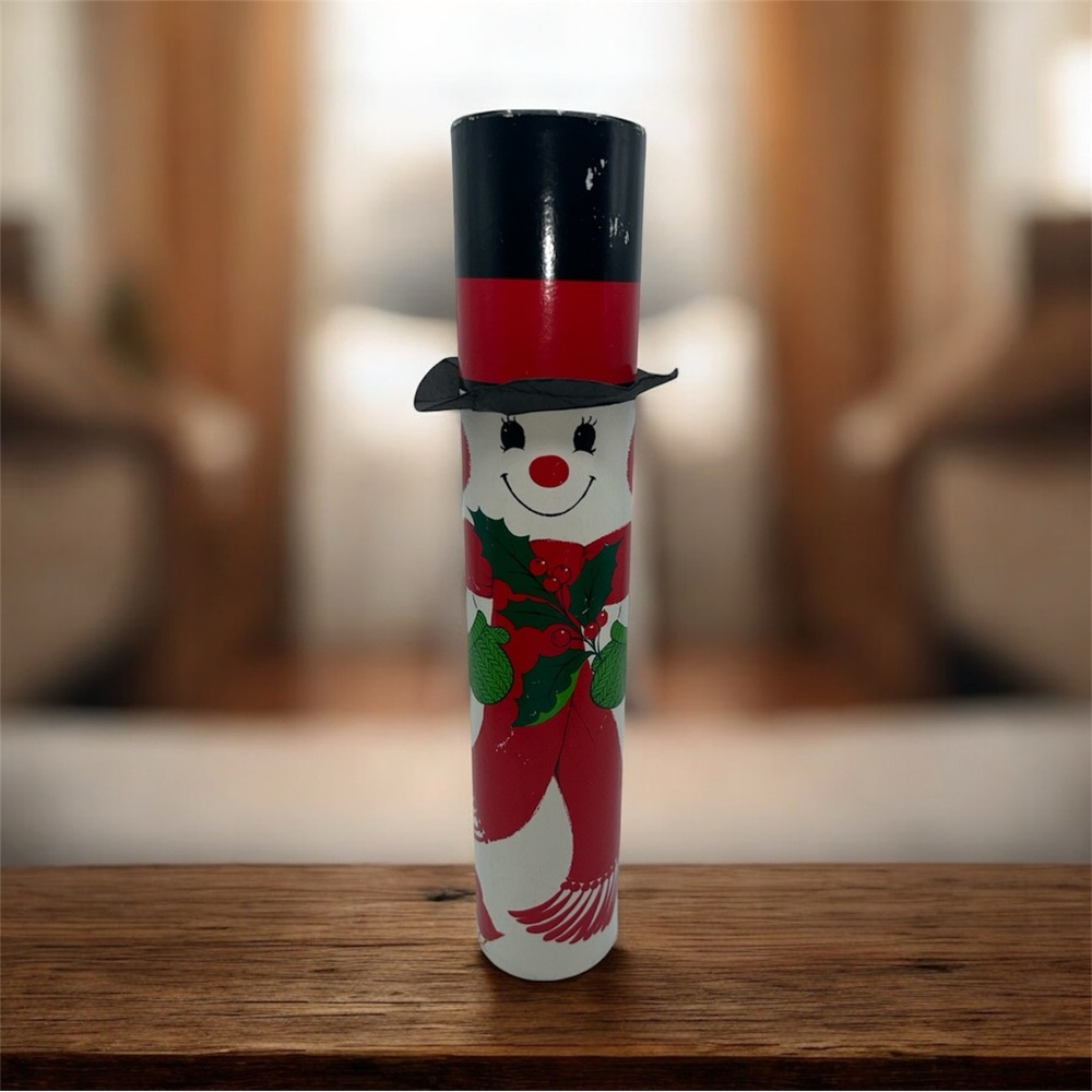 Vintage Hallmark Snowman Fireplace Match Box with Holly Leaves w/70 long matches